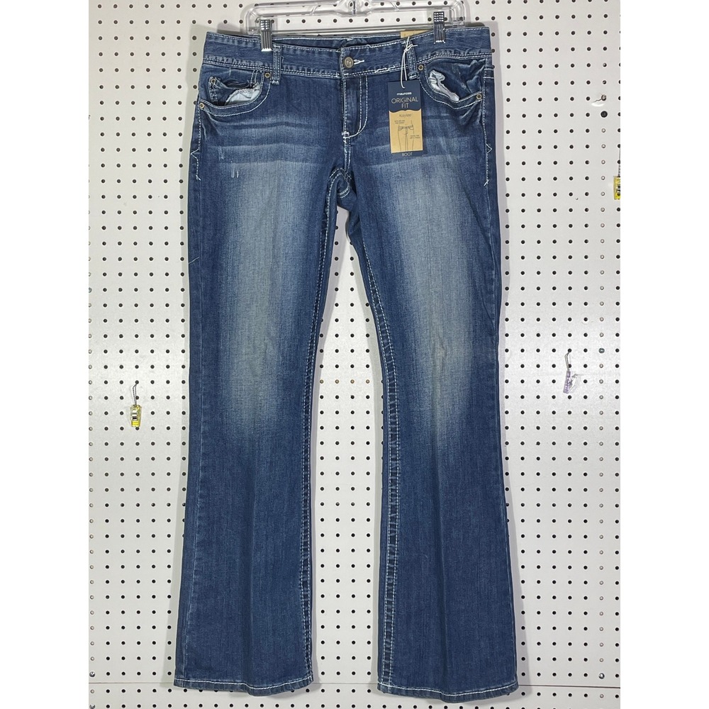 Maurices Kaylee Bootcut Jeans 11/12 Long Medium Wash Embroidered Pockets NWT